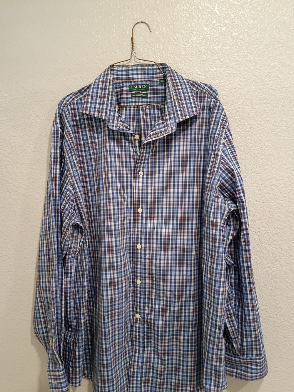 Lauren Ralph Lauren Blue Plaid Men's Button-Down Shirt 18 34/35 2XL